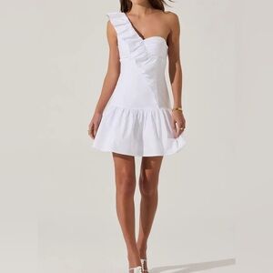 Astr White Mini Dress with Ruffle Detail